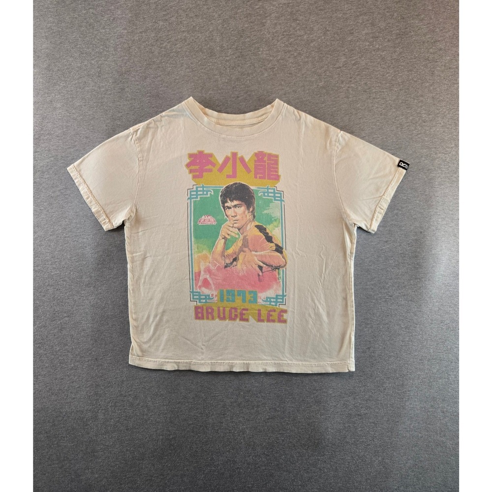 Roots of Fight Bruce Lee Graphic T-Shirt Mens M Cream 1973 Martial Arts Retro